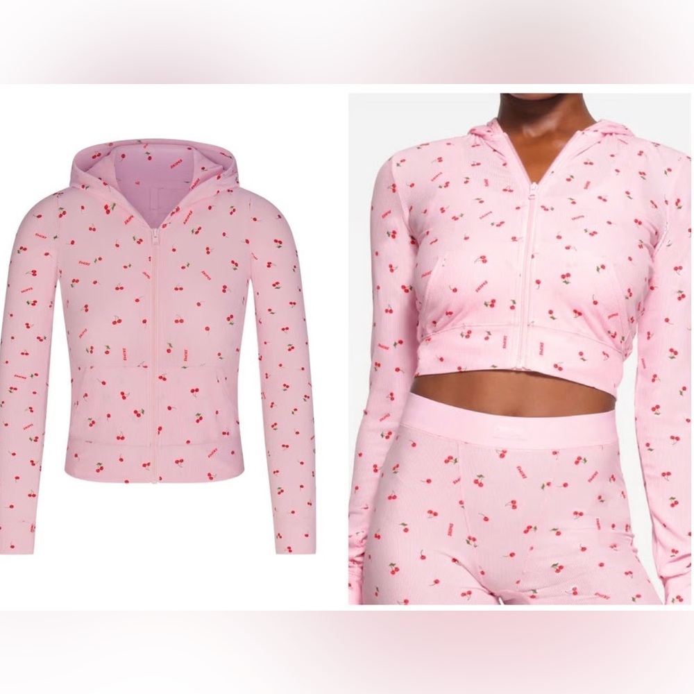 SKIMS Cherry Blossom Lana Del Rey Collab Zip Up Cropped Hoodie